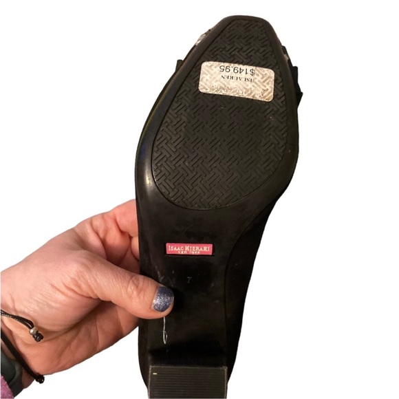 Isaac Mizrahi New York black suede block heels with tweed details - Picture 7 of 15